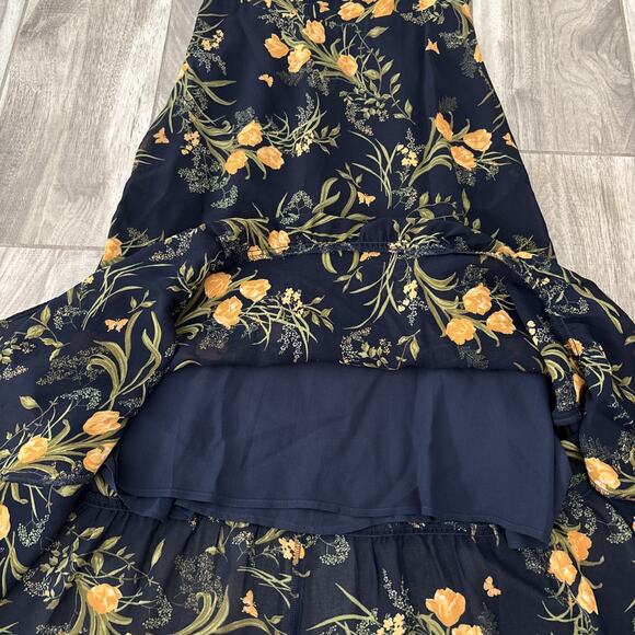 Reformation Navy Floral Tie Straps Fit Flare Nikita Midi Dress Sz 8 Viscose - Picture 9 of 14